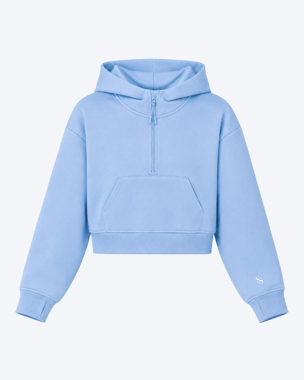 Studio Sundays™ Half-Zip Crop Hoodie Sky Blue