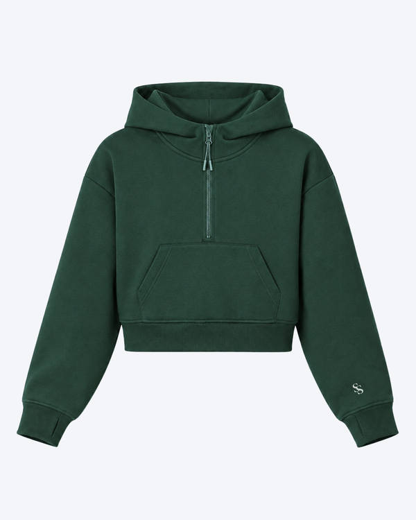 Studio Sundays™ Half-Zip Crop Hoodie Forest Green